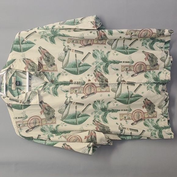Tommy Bahama 100% Silk Button Down Shirt Sleeves Cuban Cigar Theme Sixe XXL